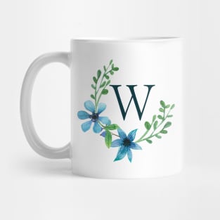 Floral Monogram W Pretty Blue Flowers Mug